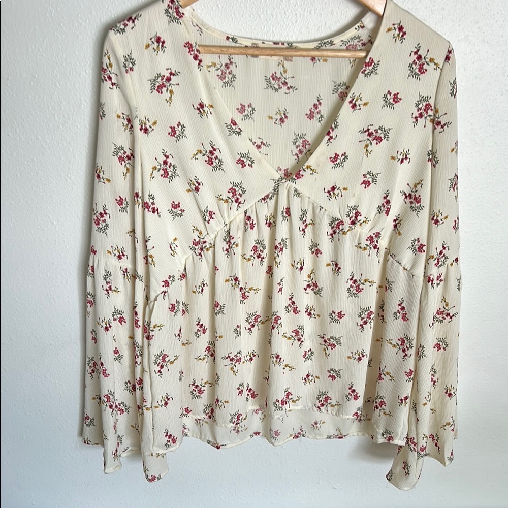 Whimsical Altar'd State Cream Pink Smocked Blouse